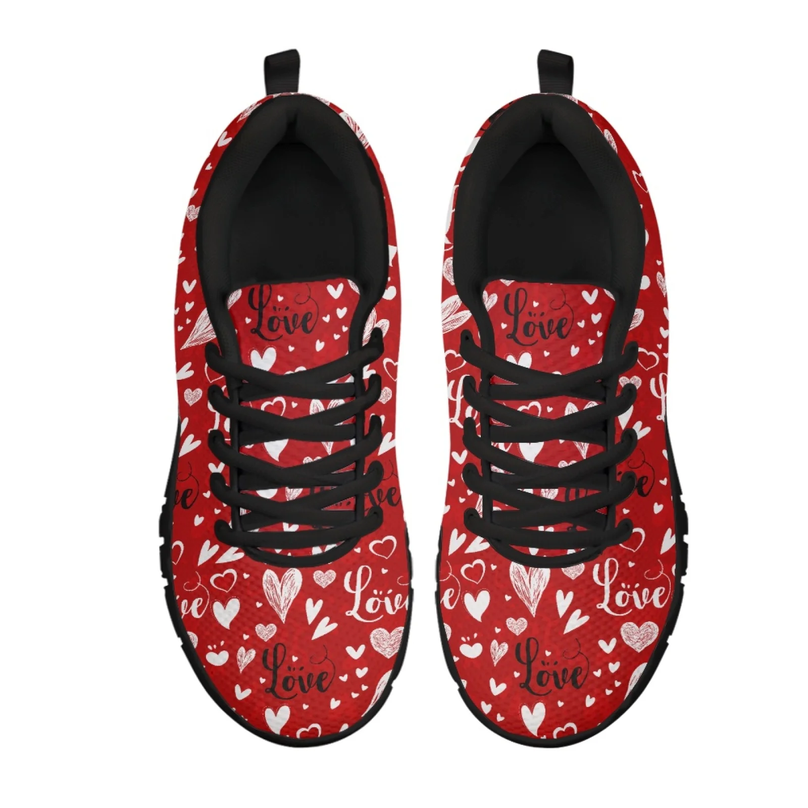 Coloranimal Red Love Heart Women Breathable Fitness Footwear for Work Comfort Travel Shoes for Recreation