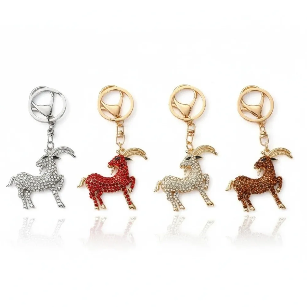 Portable Goat Metal Keychain Rhinestone Inlaid 11cm Rhinestone Keychain Realistic Appearance Shiny Bag Decor Keychain