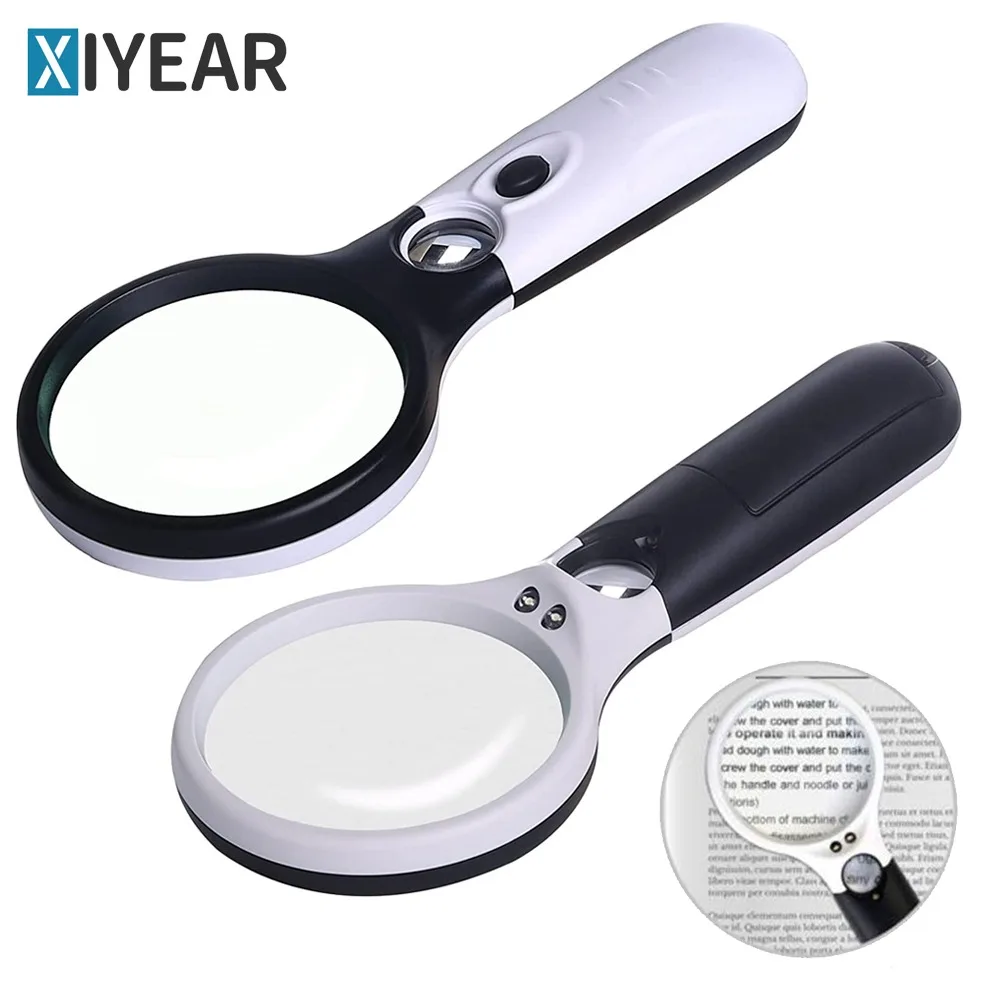 

Handheld Magnifier 3x/45x Dual Lens Magnifying Tool 3 LED Lights Reading Book Identification Jewelry Magnifier