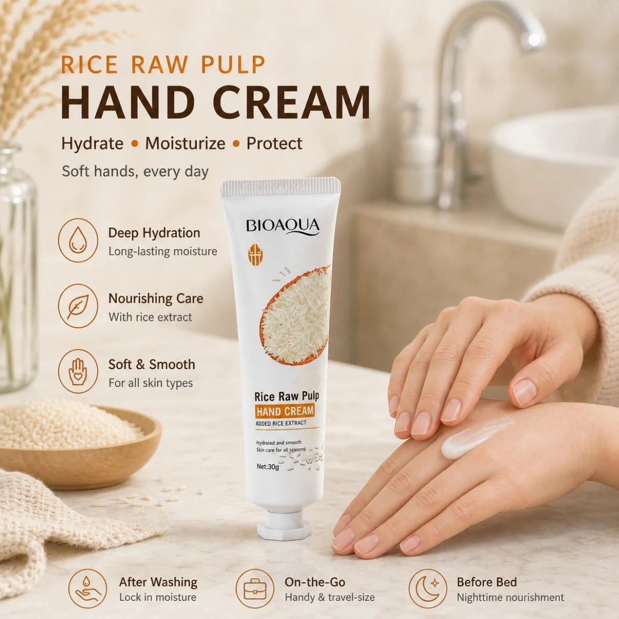 1/2/3pcs Rice Hand Cream 30g Moisturizes and Nourishes Hands, Portable Hand Care