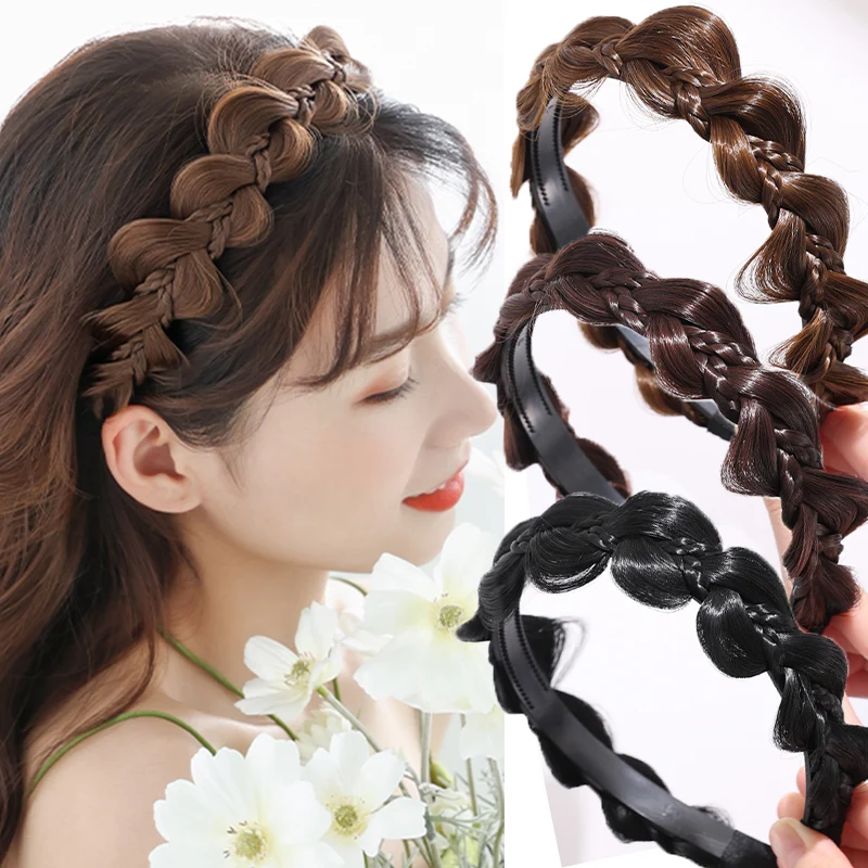 Three-strand Wig Twist Headbands for Women Wide Fishbone Braids Hairbands Handmade Retro Head Hoop Styling Headwear Accessories