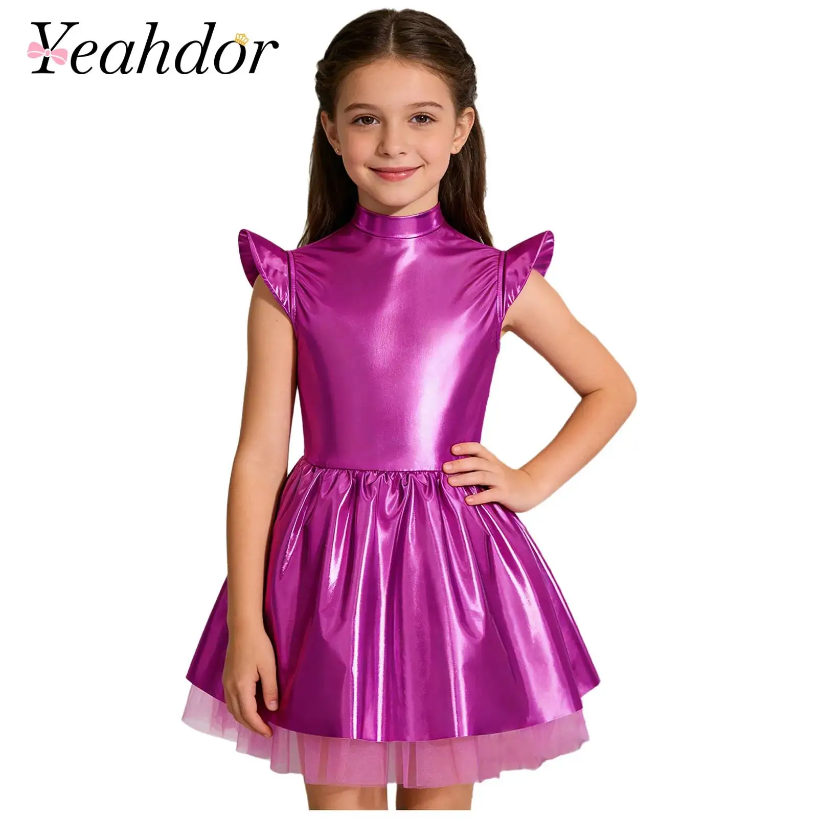 Kids Girls Alien Dress Up Robot Costumes Outerspace Astronaut Role Play Glossy Dress for Theme Party Stage Performance Clothes