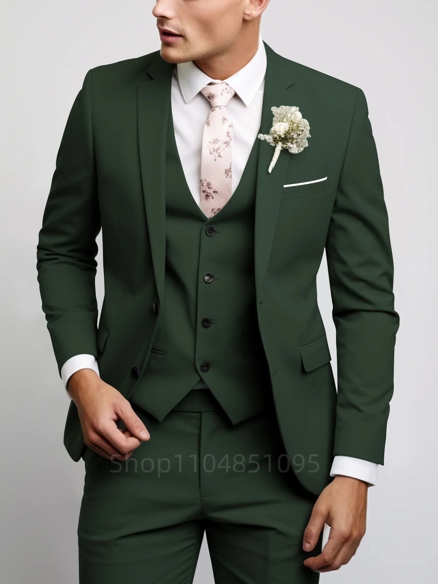 NONE Men's Suit Slim Fit Matcha Green 3-Piece 4