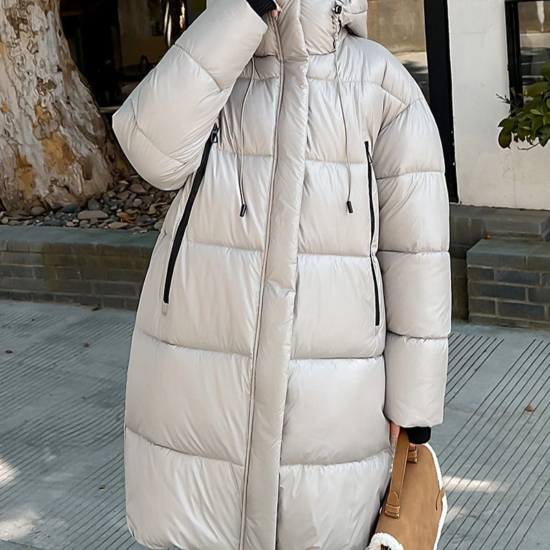 

Down Cotton Jacket for Women 2025 New Style Thickened Loose Hooded Mid To Long Over Knee Cotton Jacket Winter Coat