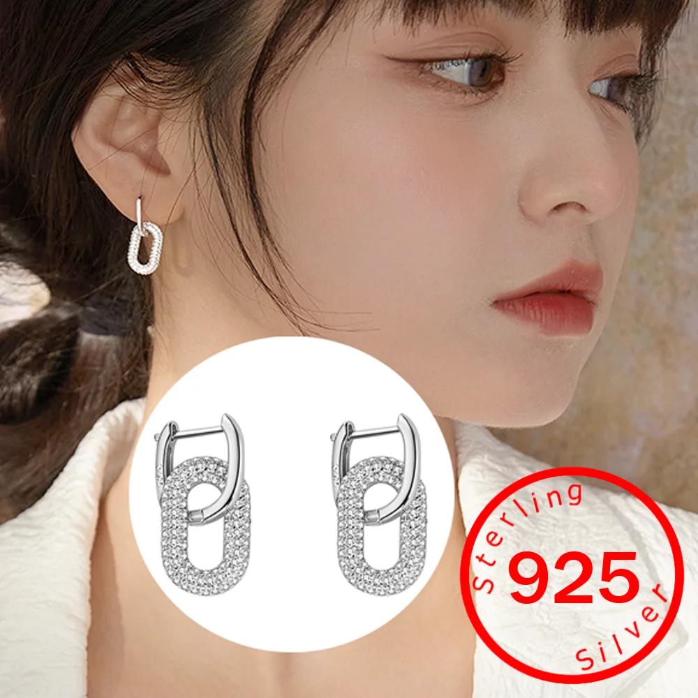 

Hoop Earrings 2025 Trend Jewelry Paperclip Link Earrings for Women Silver 925 Real 1.4mm D Color Zircon Big