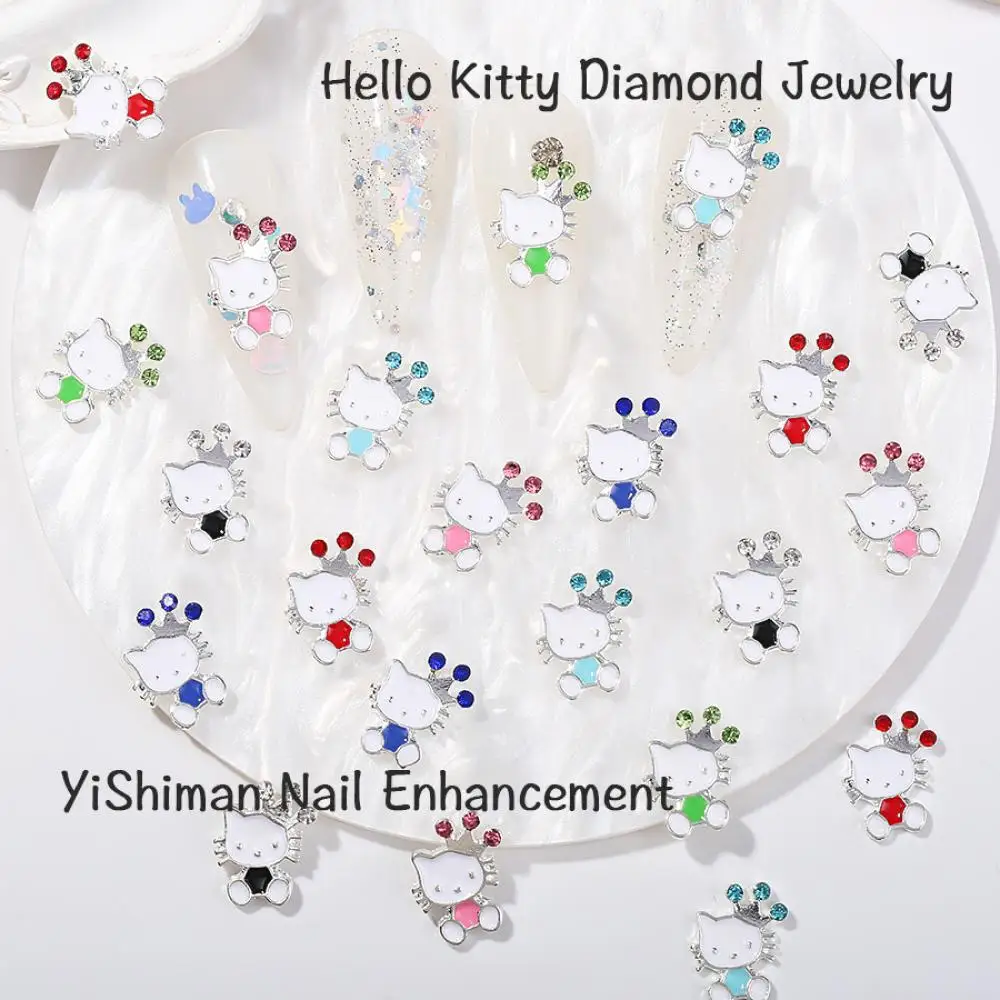 10Pcs Diy Nail Patches Y2K Hello Kitty Kawaii Anime Sanrioed Cartoon Alloy Full Diamond Girly Heart Diy 3D Nail Art Accessories