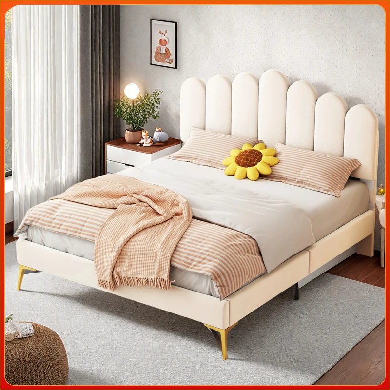 Cama Doble Comanlai, Cama Tapizada en Terciopelo con Cabecera Tapizada, Apta para Dos Personas o Una Persona, 140x200cm