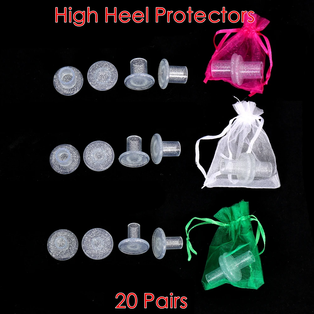 20 Pairs/Lot Transparent with Silver Powder High Heel Protectors For Glass Heel Stoppers Covers For Outdoor Wedding Party Favor