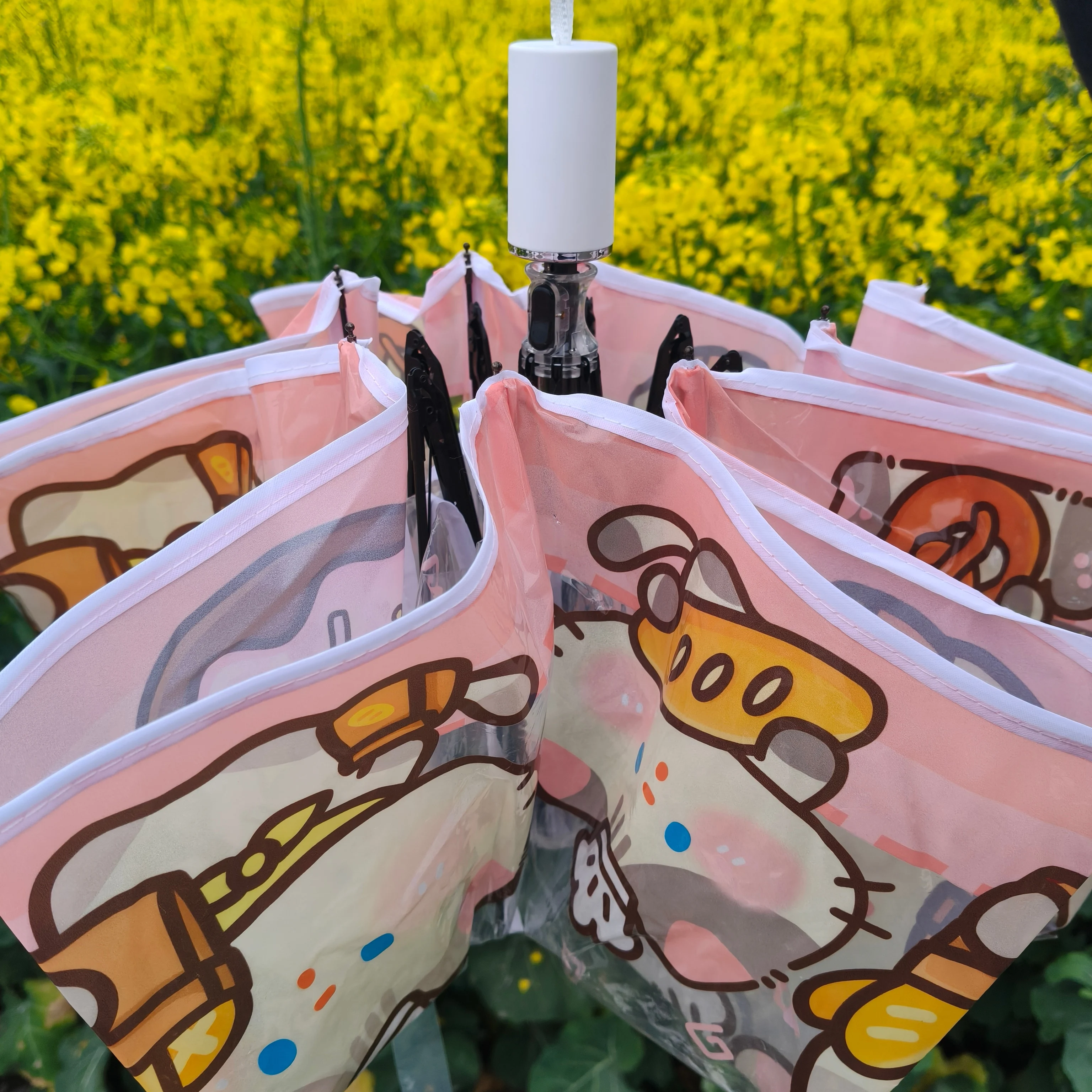 1Pcnew Cute Cat Figurine, Transparent Umbrella, Foldable, Windproof and Rainproof, Twice as Sturdy, Birthday Gift