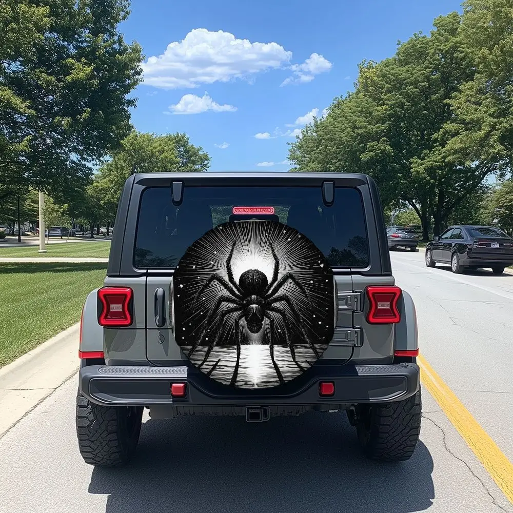Majestic Dark Night Giant Spider Art Print Tire Cover - Starry Radiance, Premium Polyester Fiber, Soft Touch, Perfect Fit For Va
