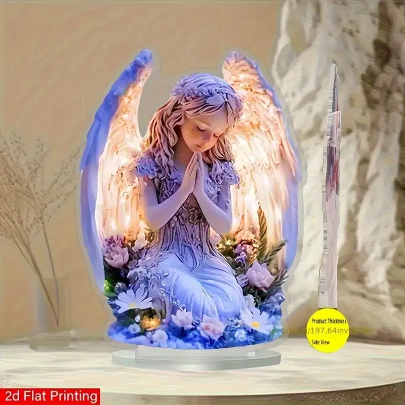 مهدئ مشع الصلاة الملاك 2D تمثال أكريليك سطح المكتب الديكور مناسبة للمنزل والكنيسة والزفاف هدية روحانية مثالية