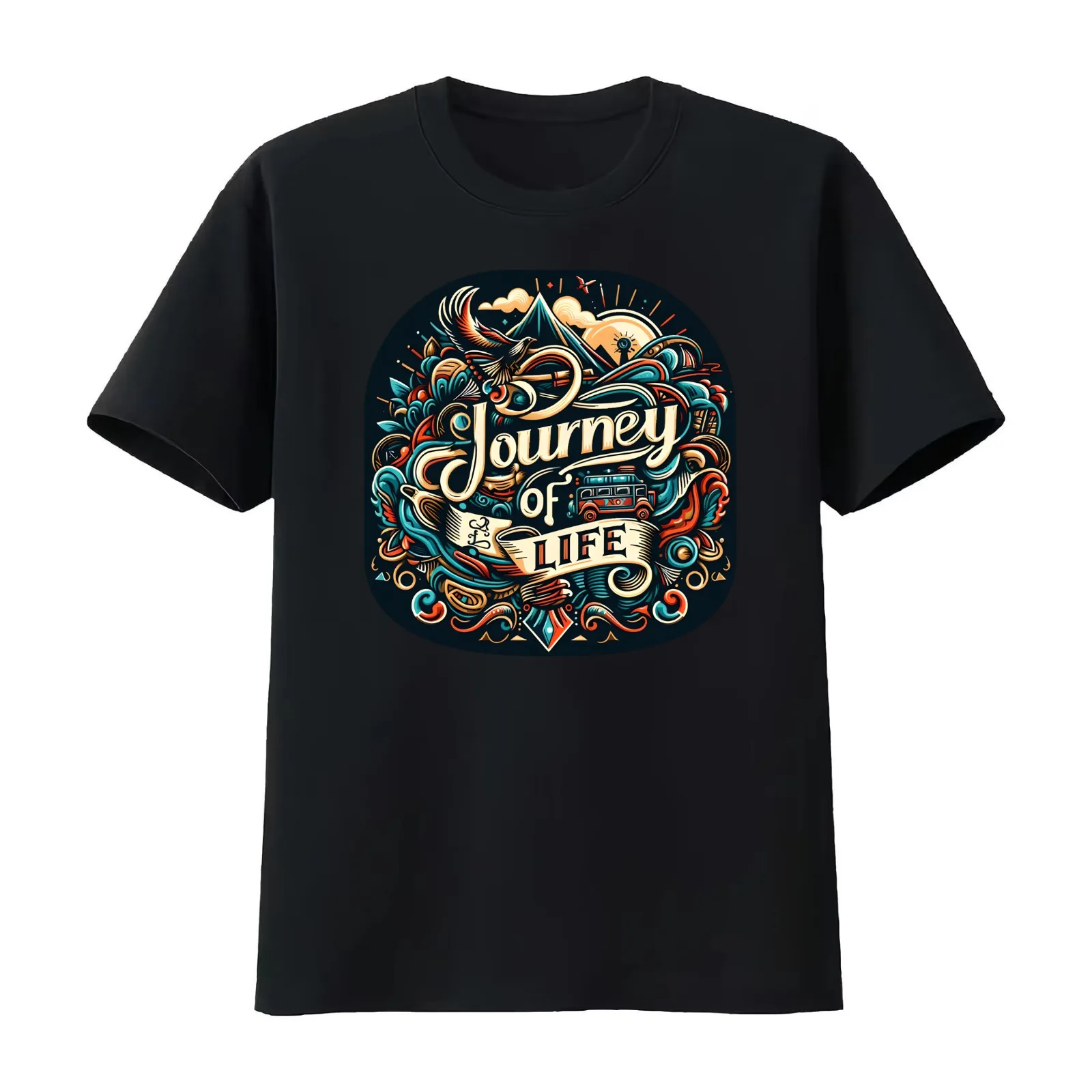 Journey of life typography T-Shirt Summer Casual Cotton Tee Oversized Streetwear Tops Vintage Graphic Print 100% Cotton