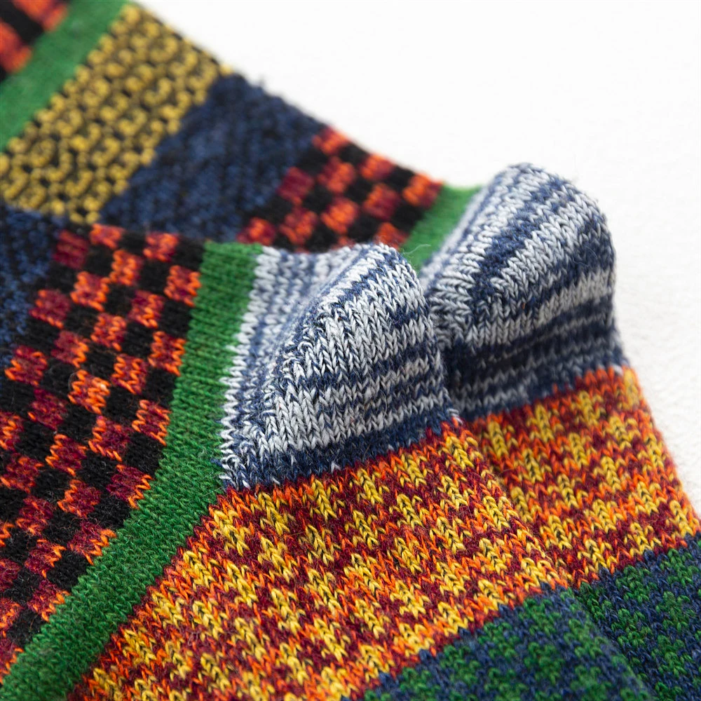 HSS Brand 5 Paar Winter-Herrensocken, dicke Schafwollsocken, warme Herrensocken im Retro-Stil, bunte modische Herrensocken für Schneestiefel – Detail 13