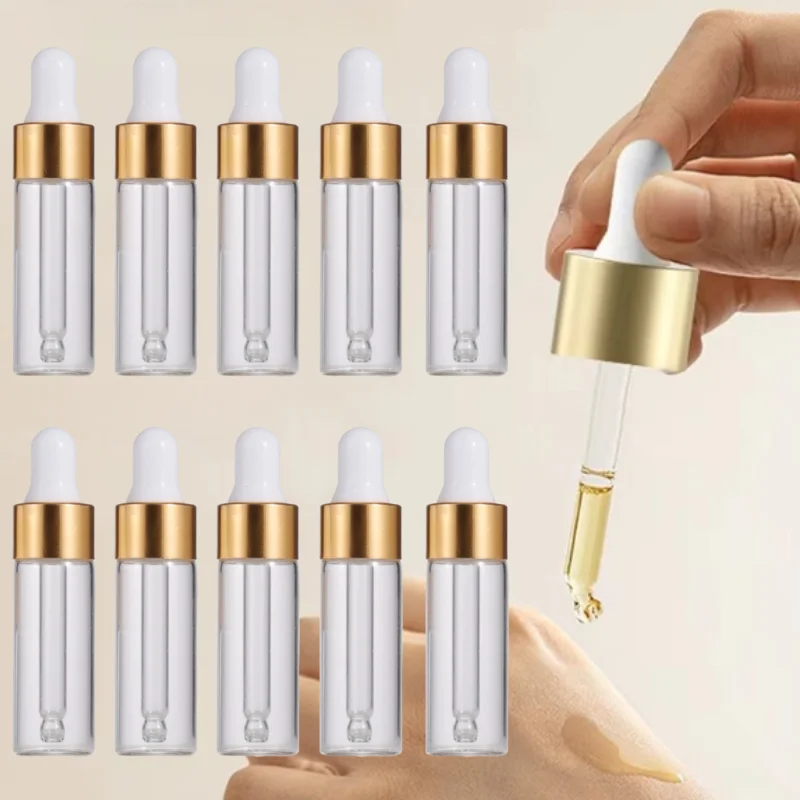 4/5/10Pcs Mini Tropfflaschen Leere Glasflaschen Ätherisches Öl Aromatherapie Behälter Rose Gold Kappe Pipetten Flasche für Reisen