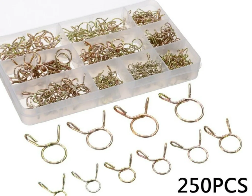 250pcs Double-line Spring Clamp Water Pipe Air Tubing Fuel Line Hose Tube Spring Clips Clamp Kits Car Tools