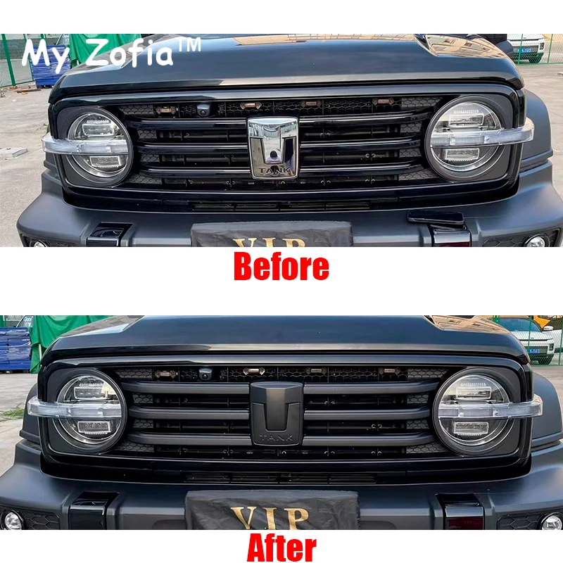 For Great Wall GWM Tank 300 2023 2024 2025 Car Front Emblem Badge Decals Black Steering Wheel Hub Logo Grille Cover Accessories