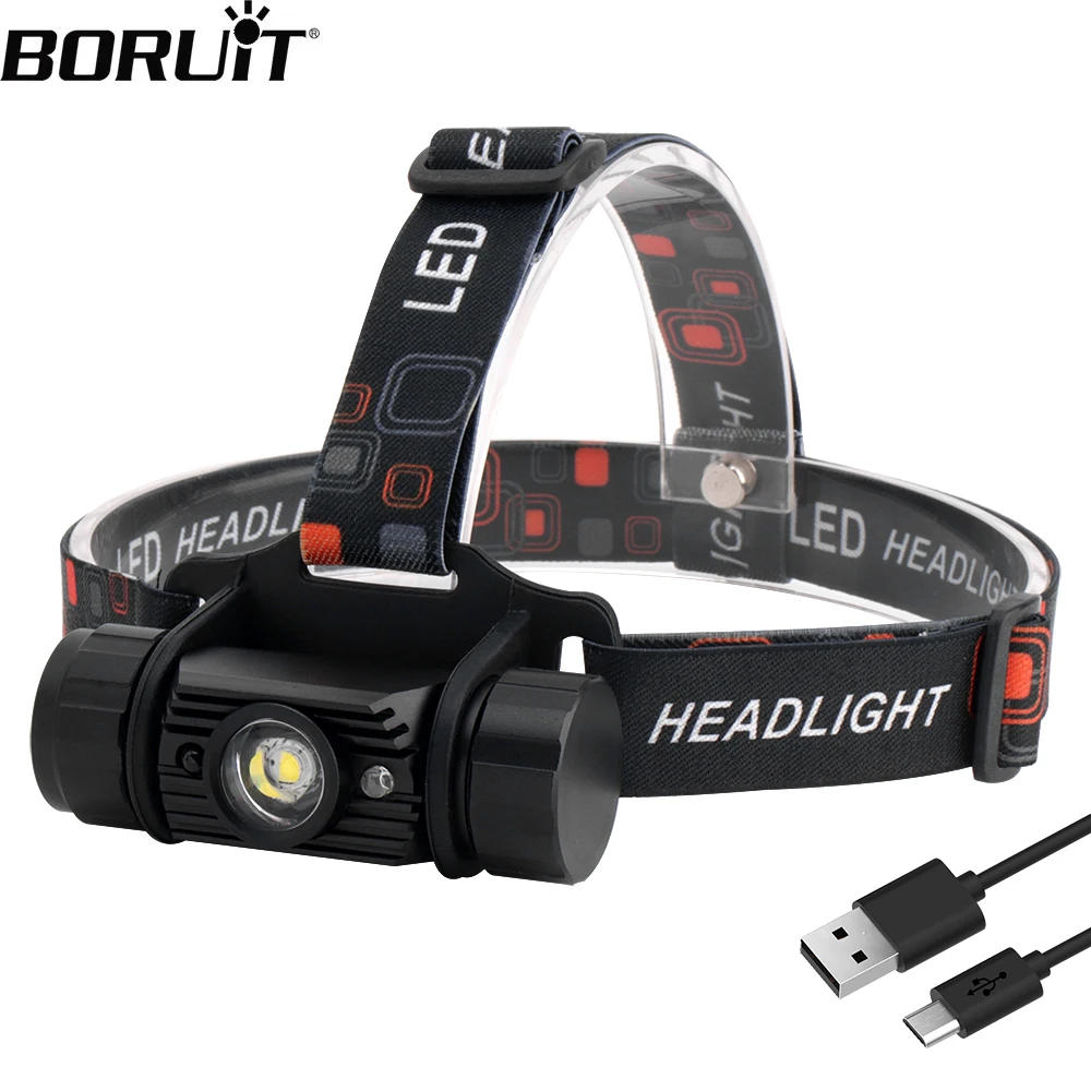 BORUiT-LED indução farol com sensor de movimento, recarregável cabeça tocha, Camping lanterna, caça farol, 1000LM, RJ-020, 18650
