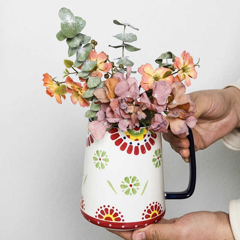 700ml Retro Hand-painted Flower Ceramic Mug，large Capacity Cup Garden Style Coffee Cup，Home Office Water Cup with Lid Drinkware