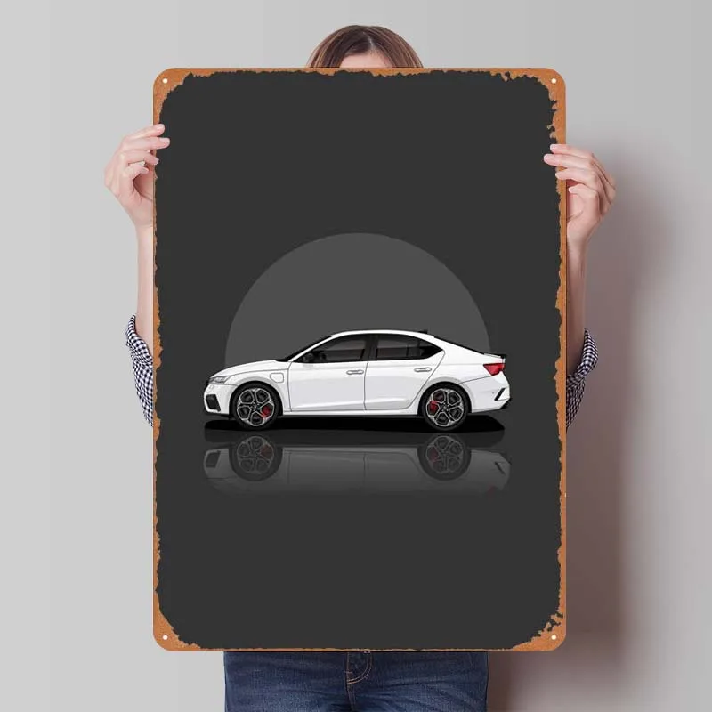 Art Car Skoda Octavia Rs S Tin Sign Car Poster Wall Decor Living Room Decoration Art of Murals Man Cave Club America Retro Home