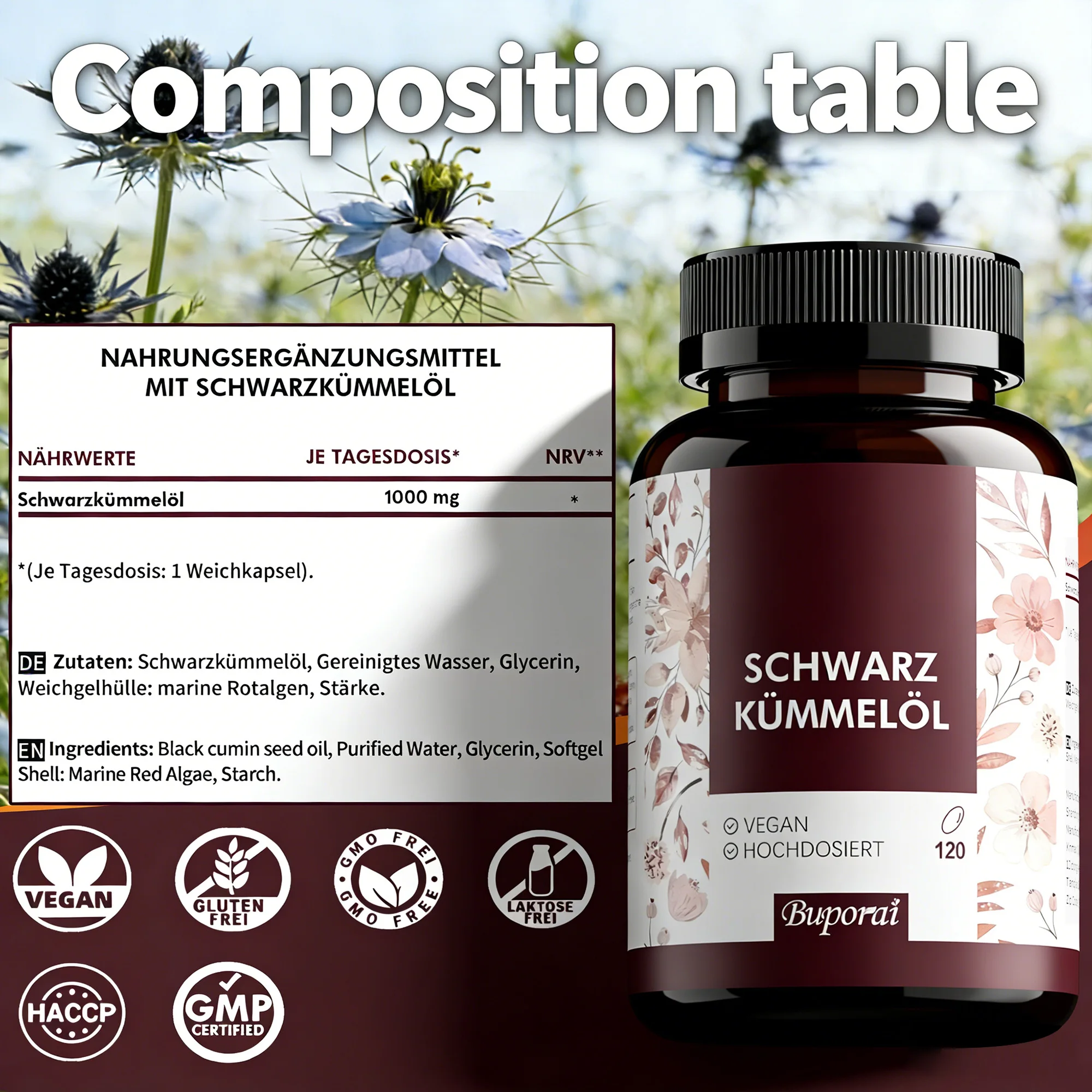 Black Seed Oil Supplements - Replenishes Nutrients, Promotes Hair Growth, Promotes Heart and Brain Health,Improve Mental Clarity