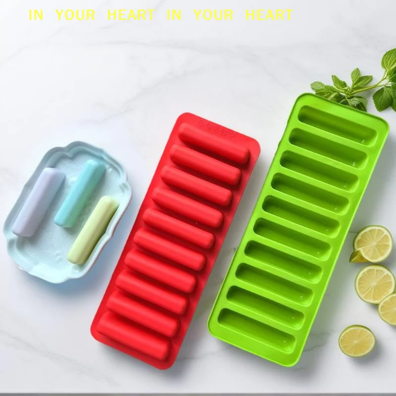 【X】Silicone Long Strip Ice Cube Mold Non-Stick For Chocolate Jelly Biscuit DIY Baking Ice Cream Bar Tray Kitchen Tool 10 Grids