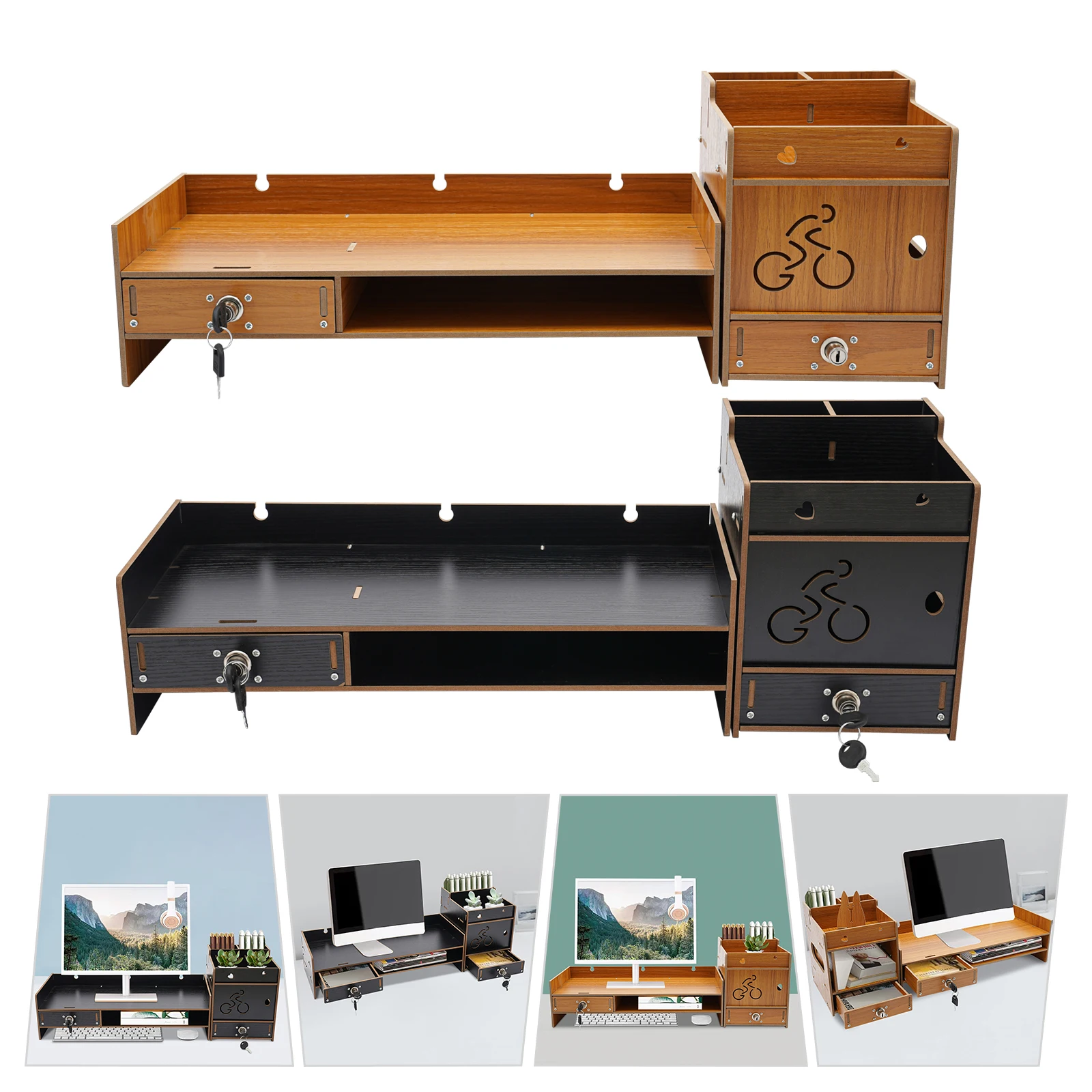 

Computer Monitor Density Board Stand,Wood Color/ Black Monitor Stand Organizer 48*20*13.5cm for Offices,Game Rooms