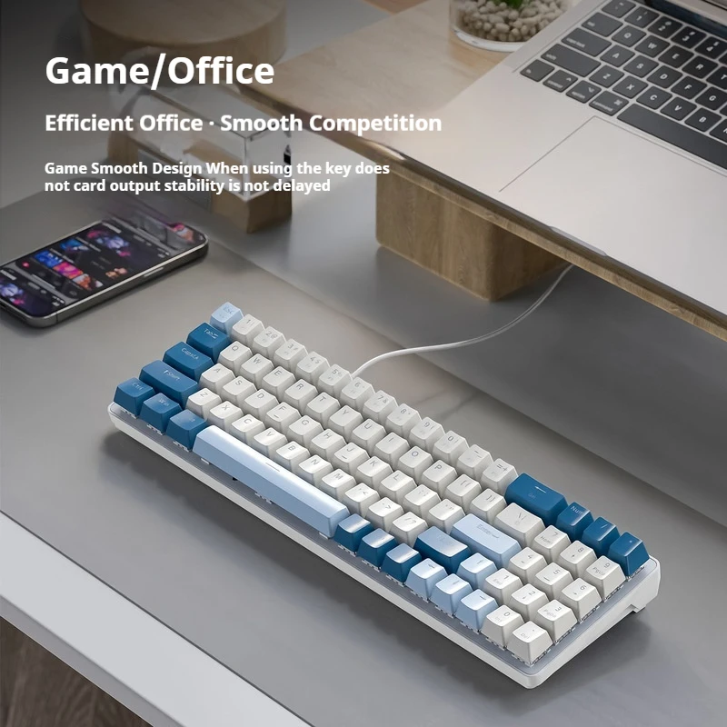 Free Wolf K65 Mechanical Keyboard Customization E-Sports Wired Hot Swappable Keyboard Two-Color Transparent Notebook Office Game