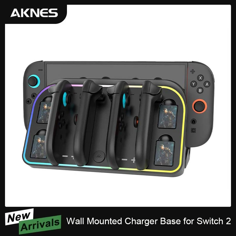 

2 in 1 Wall Mounted Charging Base for Nintendo Switch 2 Controller Charger Storage Bracket Dock Station with RGB Lights