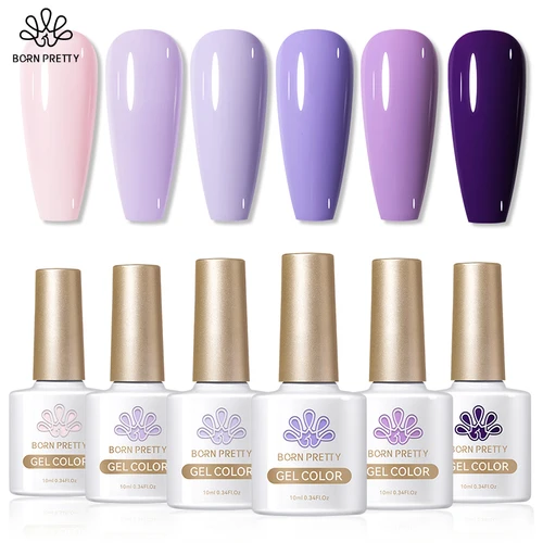 BORN PRETTY Esmalte de uñas de gel morado, juego de 6 colores para uñas de verano, 10ml, Vernis de gel UV semipermanente, manicura artística para uñas