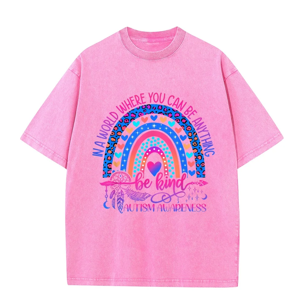 Autism Awareness Be Kind Leopard Rainbow Choose Kindness T-Shirt Herren T Shirts Cotton Man Shirt Round Neck Women Men Short