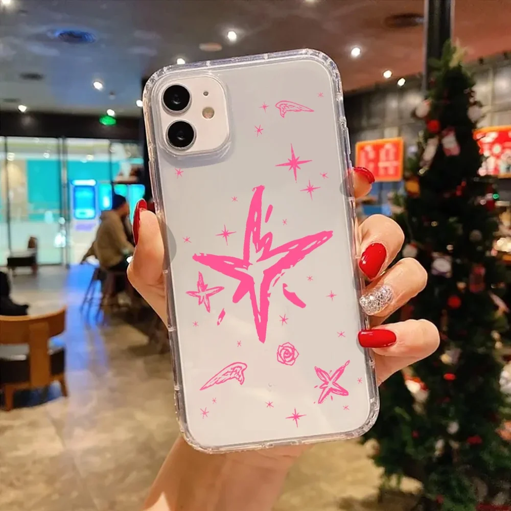 Custodia per telefono trasparente estetica Pink Star TXT Mini-Series per iPhone 17 16 13 14 15 Pro Max