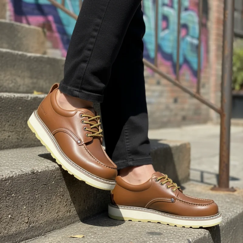 

Men s Vintage Split Leather Derby Shoes Brown Round Toe Lace Up Casual Low Top Work Boots Office Business