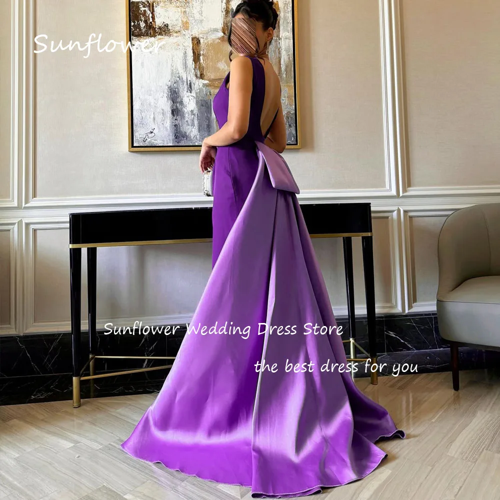 Sunflower Purple O-Neck Crepe Prom dress 2024 Slim Backless Evening Dress Sleeveless Zipper Up Mermaid Party Dress