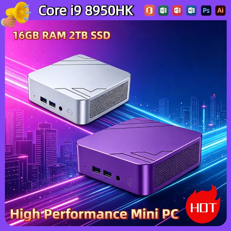 Intel Core i9 8950HK Mini PC 16GB RAM 2TB NVMe SSD Triple 4K Display High Performance WiFi6 Office Home Small Computer Pro Max