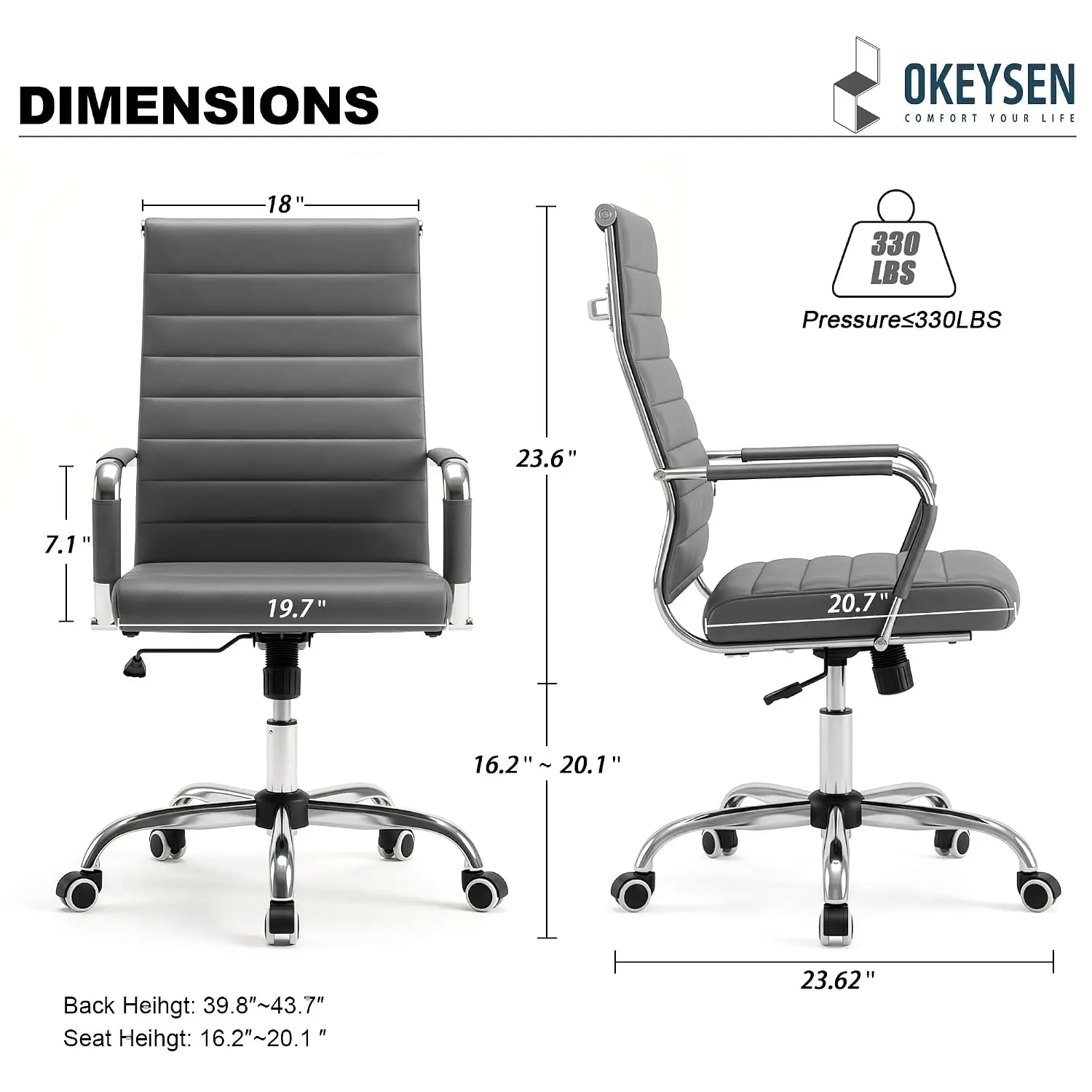 Ergonomic Leather Office Chair Ribbed Adjustable Swivel Rolling Executive Conference Home Desk Chair, Customized