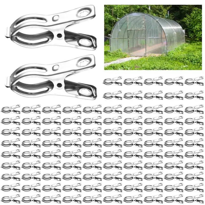 160Pcs Garden Clips Stainless Steel Greenhouse Clamps Windproof Clothes Pins Plant Netting Clips Rust-Free Clamps Strong Grip