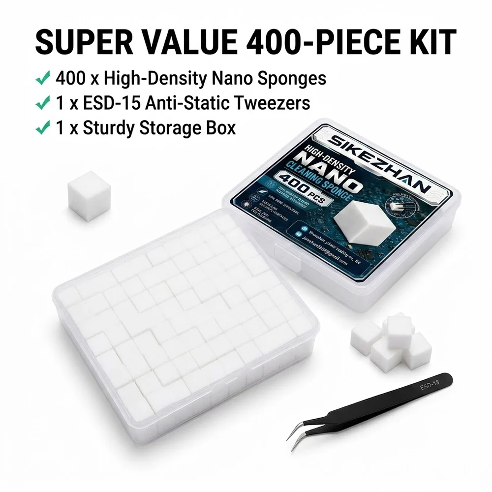 400Pcs High Density Nano Cleaning Sponge with Anti-Static ESD Tweezers for Precision PCB Circuit Board Electronics Detail Tools