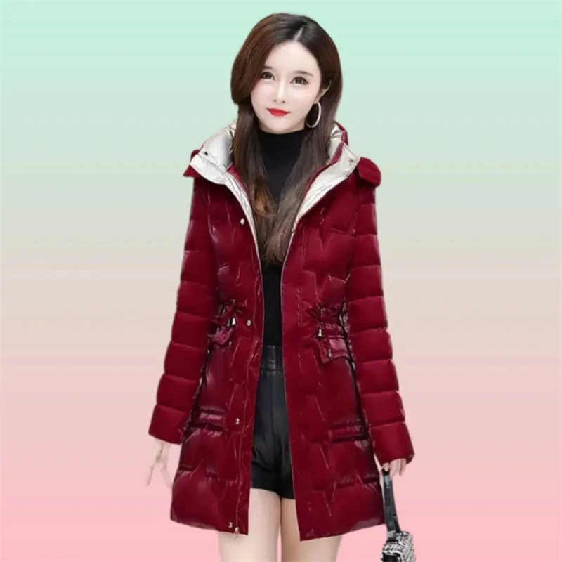 

High-Grade Pearlescent Bright Face Wash Down Padded Jacket Women's Medium Long Slim Padded Jacket 2023 Mother Padded Jacket Slim