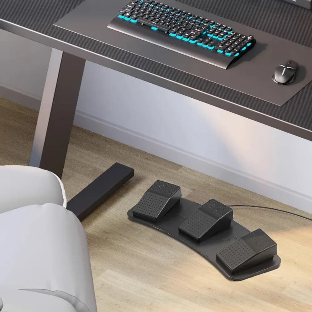 Custom USB Silent Footswitch, PC Game Foot-Activated Keyboard Mouse Binding, Multi-Function Programmable Pedal, Low-Noise Press