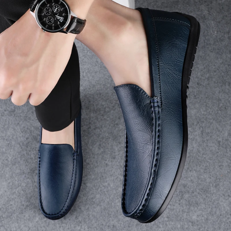 Echt lederen loafers heren ontwerp mocassin mode slip op zachte platte casual herenschoenen volwassen mannelijke schoenen handgemaakte bootschoenen