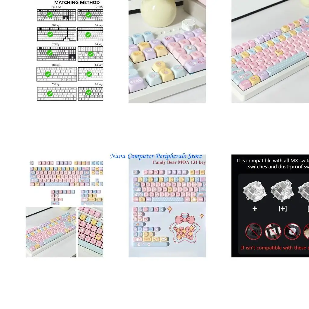 

F68C Full Set of 131 PBT Keycaps with Candy Bear Theme MOA Height Keycap Replacement