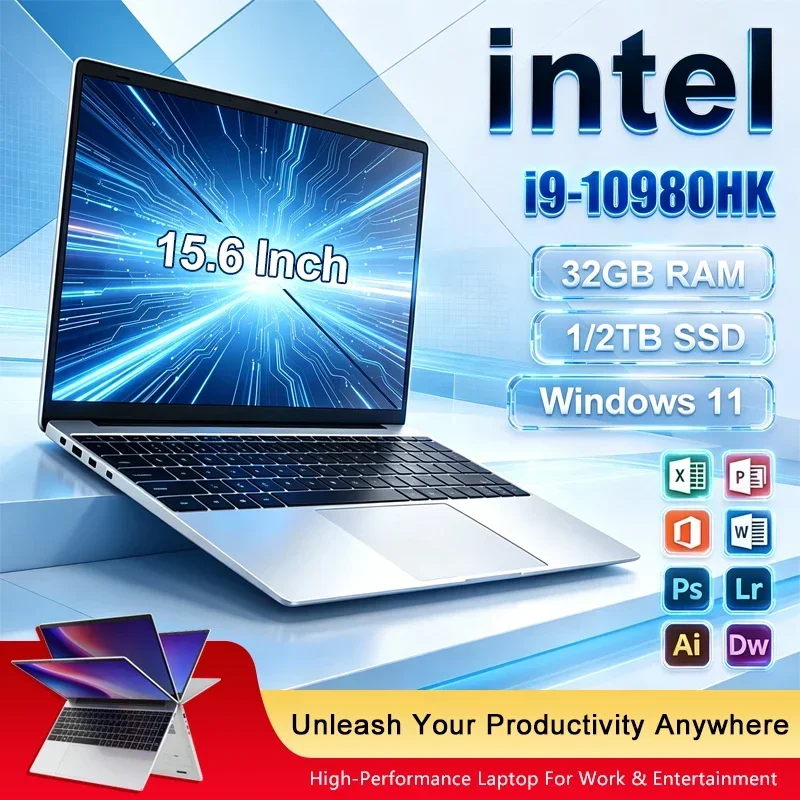New 15.6' Laptop Intel Core i9-10980HK 32GB 2TB Gaming PC Ultra Slim Office Study Computer PC Windows 11 Pro 1920*1080
