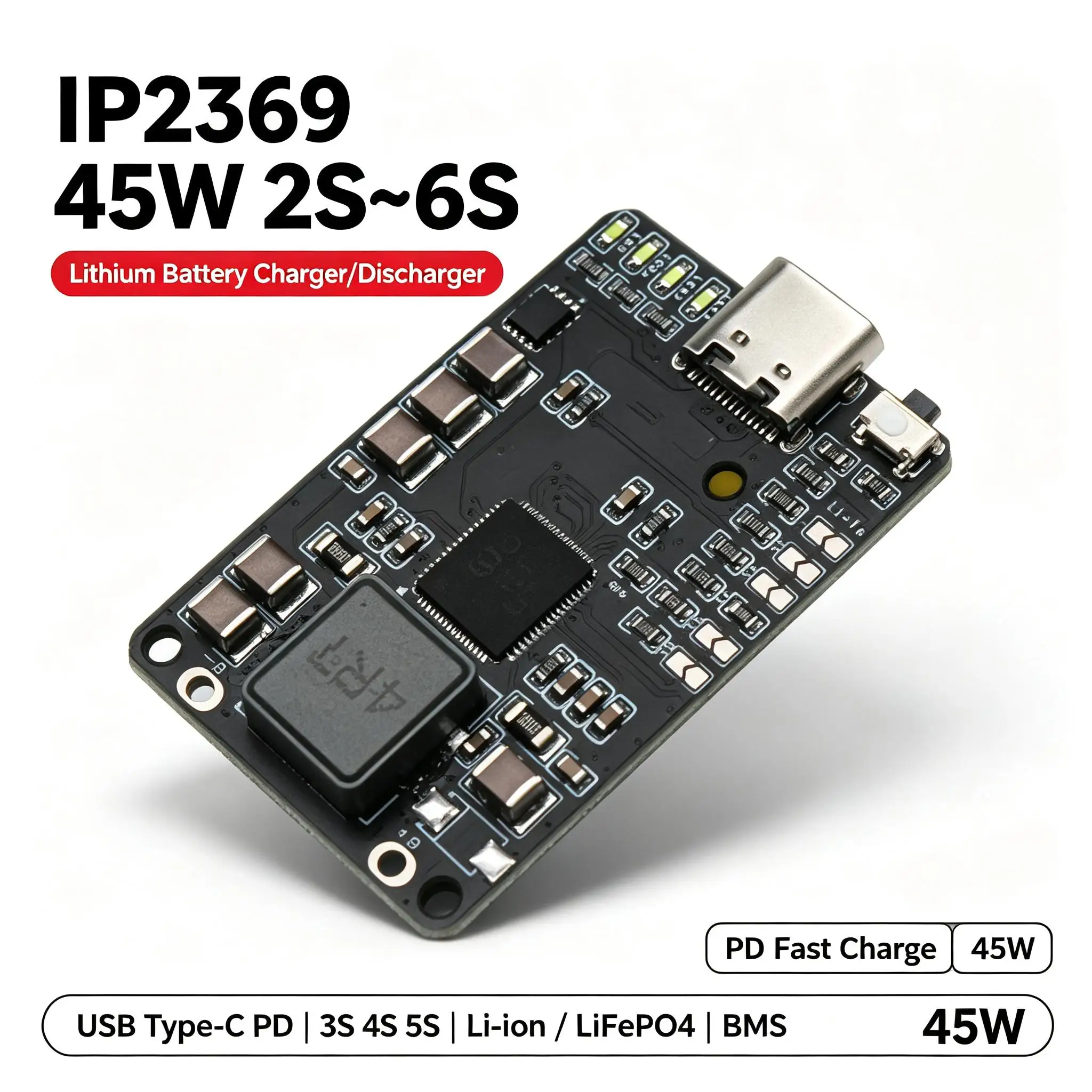 modulo-carregador-descarregador-dykb-ip2369-45w-2s~6s-para-baterias-de-litio-carregamento-rapido-usb-tipo-c-pd-bms-para-baterias-liion-lifepo4-3s-4s-5s
