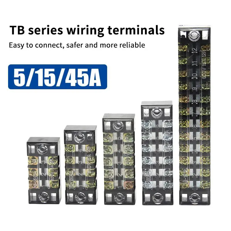 1Pcs Dual Row Barrier Screw Terminal Block Wire Connector 15A 600V For TB Series 3 4 5 6 8 10 12 15 Positions Ways