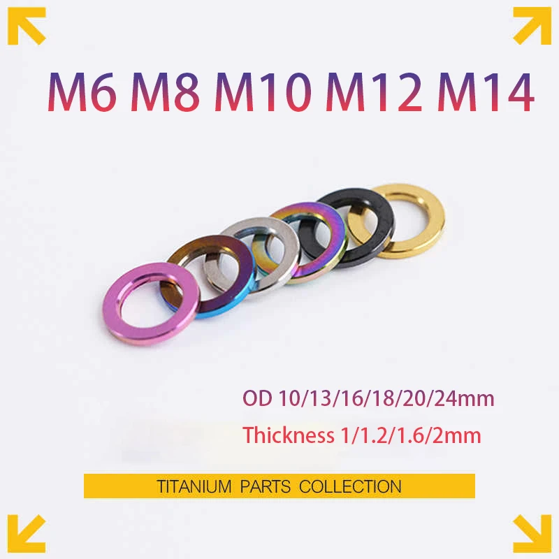 1-10pcs M6 M8 M10 M12 M14 Titanium Alloy Flat Gasket Electric Motorcycle Washer OD 10/13/16/18/20/24mm Thickness 1/1.2/1.6/2mm