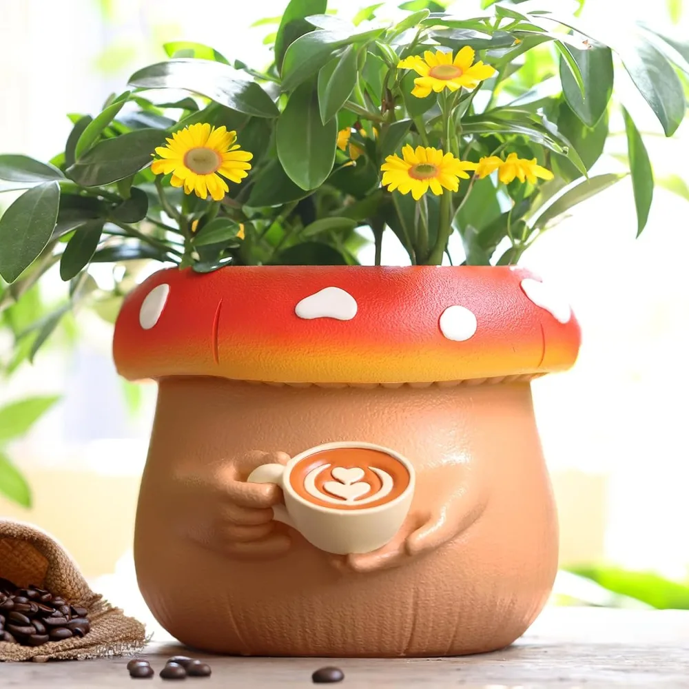 2024 Cute Plant Pot,Flower Planter,Mushroom Ceramic Small Plant Pot,Cute Decorative Succulent Pot for Indoor & Outdoor Plants