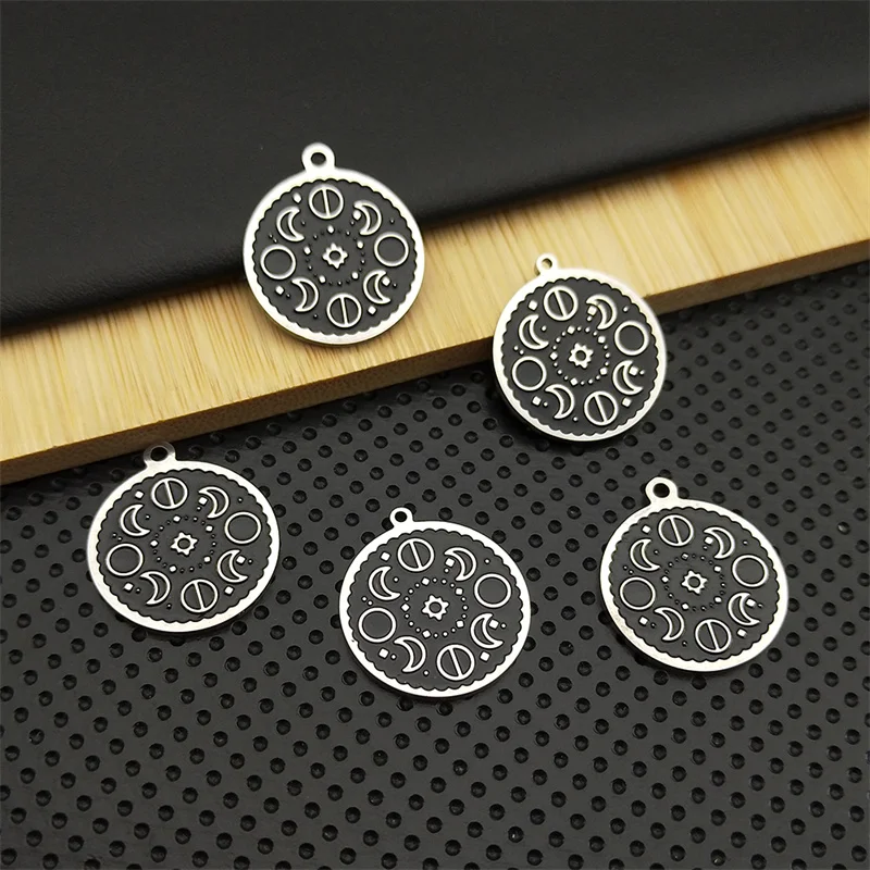 5PCS Moon Phase Star Black Charms Stainless Steel Enamel Vintage Crescent Charm DIY Necklace bracelet Earring Accessories