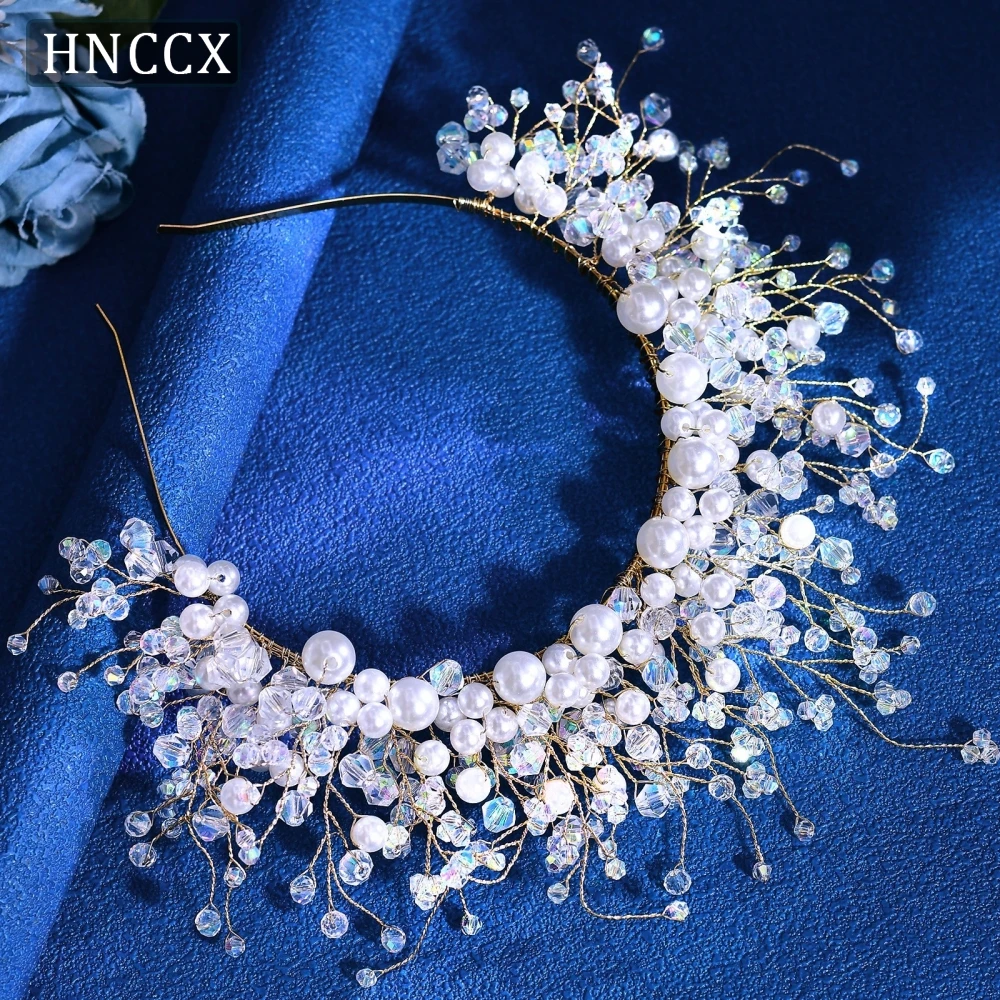 

HNCCX Bride Pearl Hair Hoop Wedding Hairband Party Crystal Crown Bridal Vintage Hair Accessories Banquet Party Headband CP877