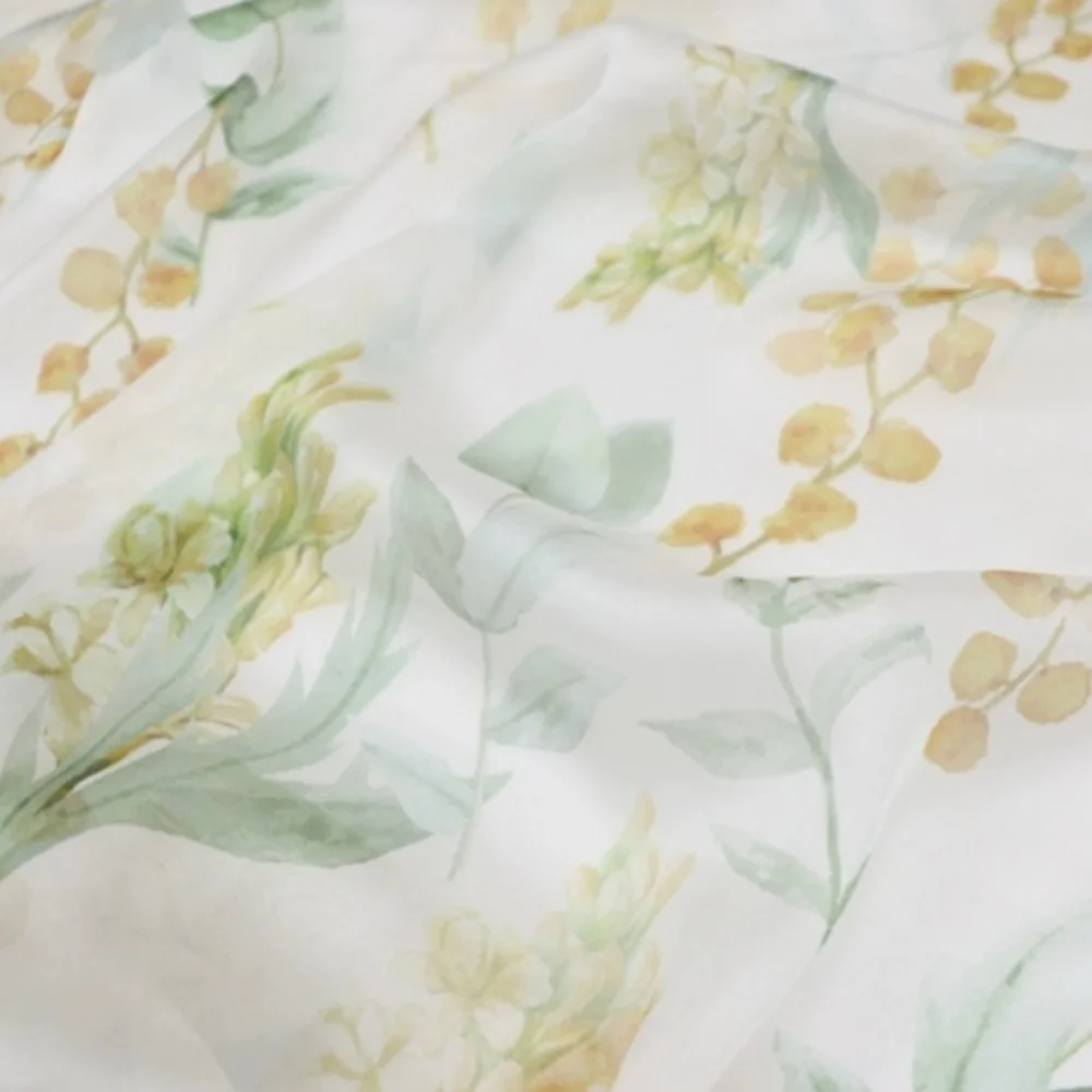 Wonderful Fantasy Leaves Design Material Promotion Price Good Quality  Silk Chiffon Fabric for Summer Dress Scarf Clothing