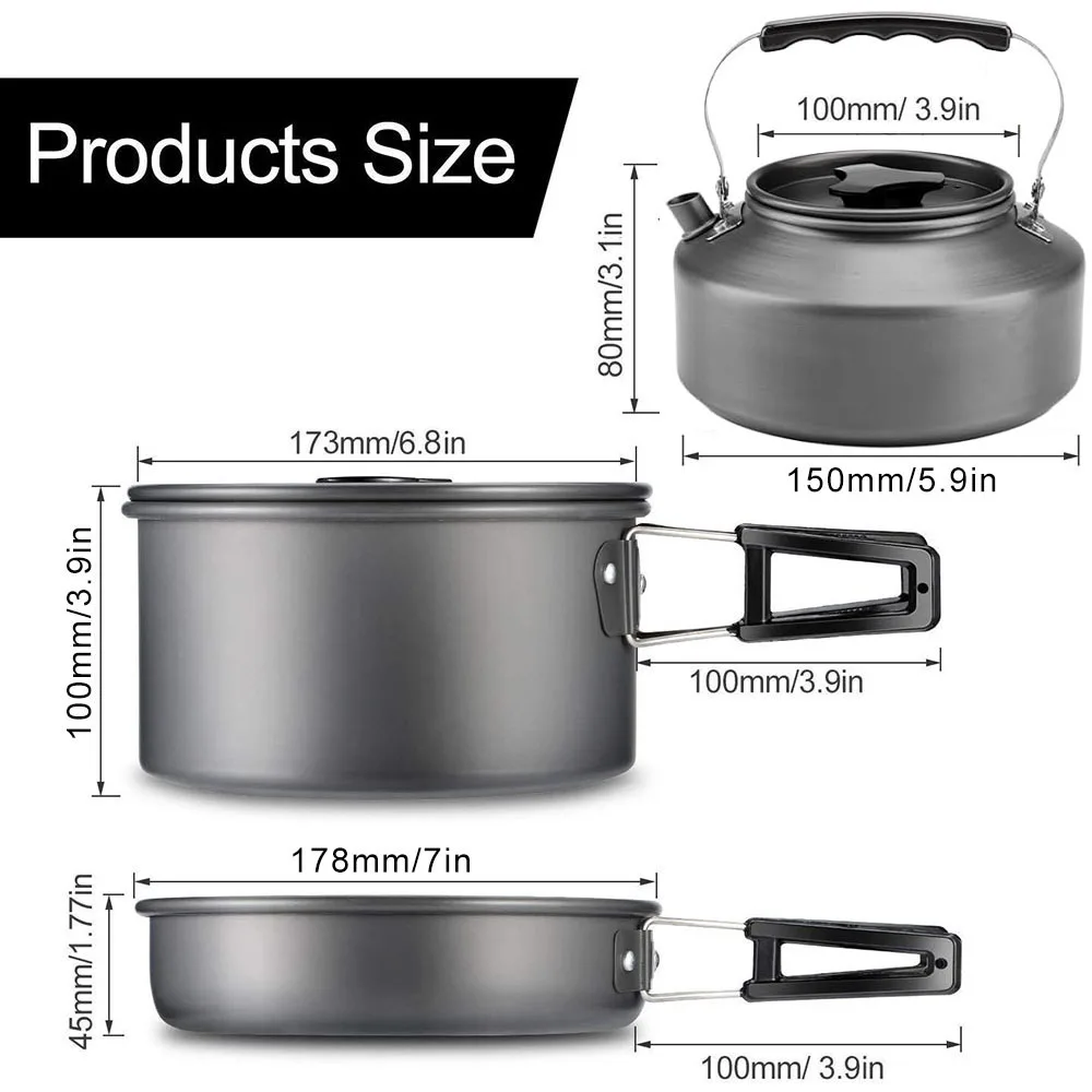 Camping Cooking set Camping Cookware Travel Tableware Outdoor Picnic Set Teapot For 2-3 Peaple Non-stick pots assorted sets image 2